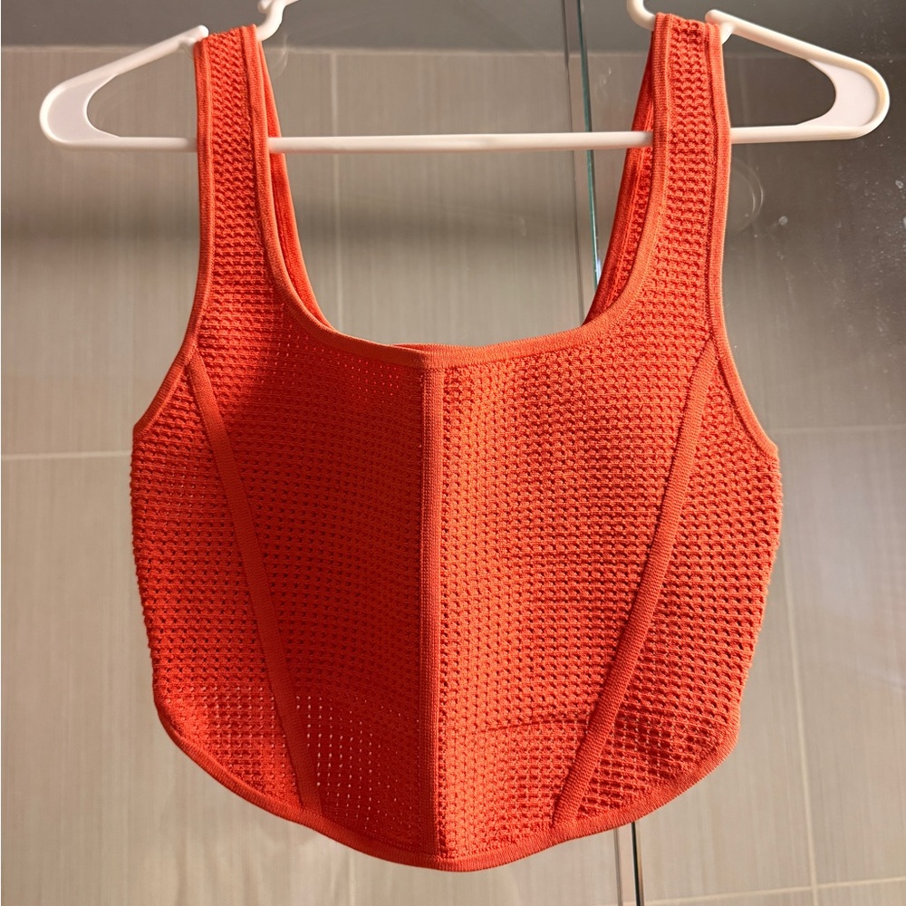 Babaton Orange Textured Crop Tank Top